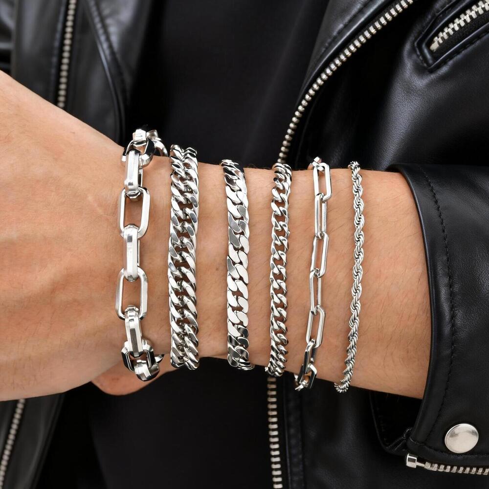 Ceramic Link Bracelet - أساور سلسلة فضية اللون للرجال بتصميم
