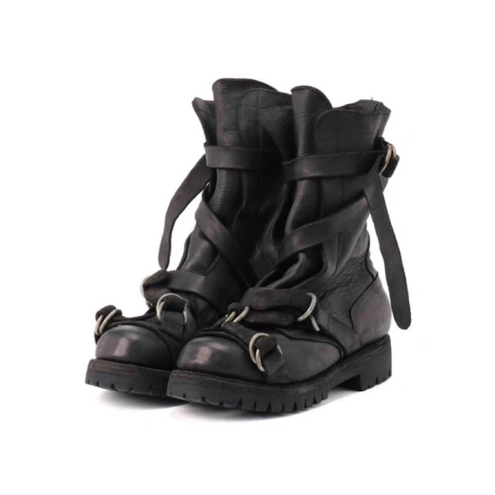 Leather Classic Strap - الرجال الجلود دراجة نارية الأحذية فاسق