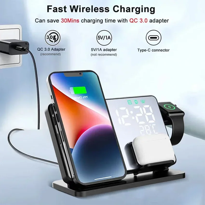 شاحن لاسلكي ساعة منبه حامل سري - مراجعة Watch Charger Cable وسعره